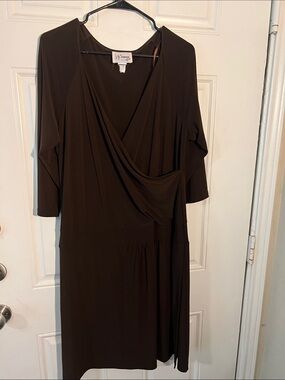 DJ Summers Dark Brown Draped Wrap-Front Long Sleeve Midi Dress Vintage